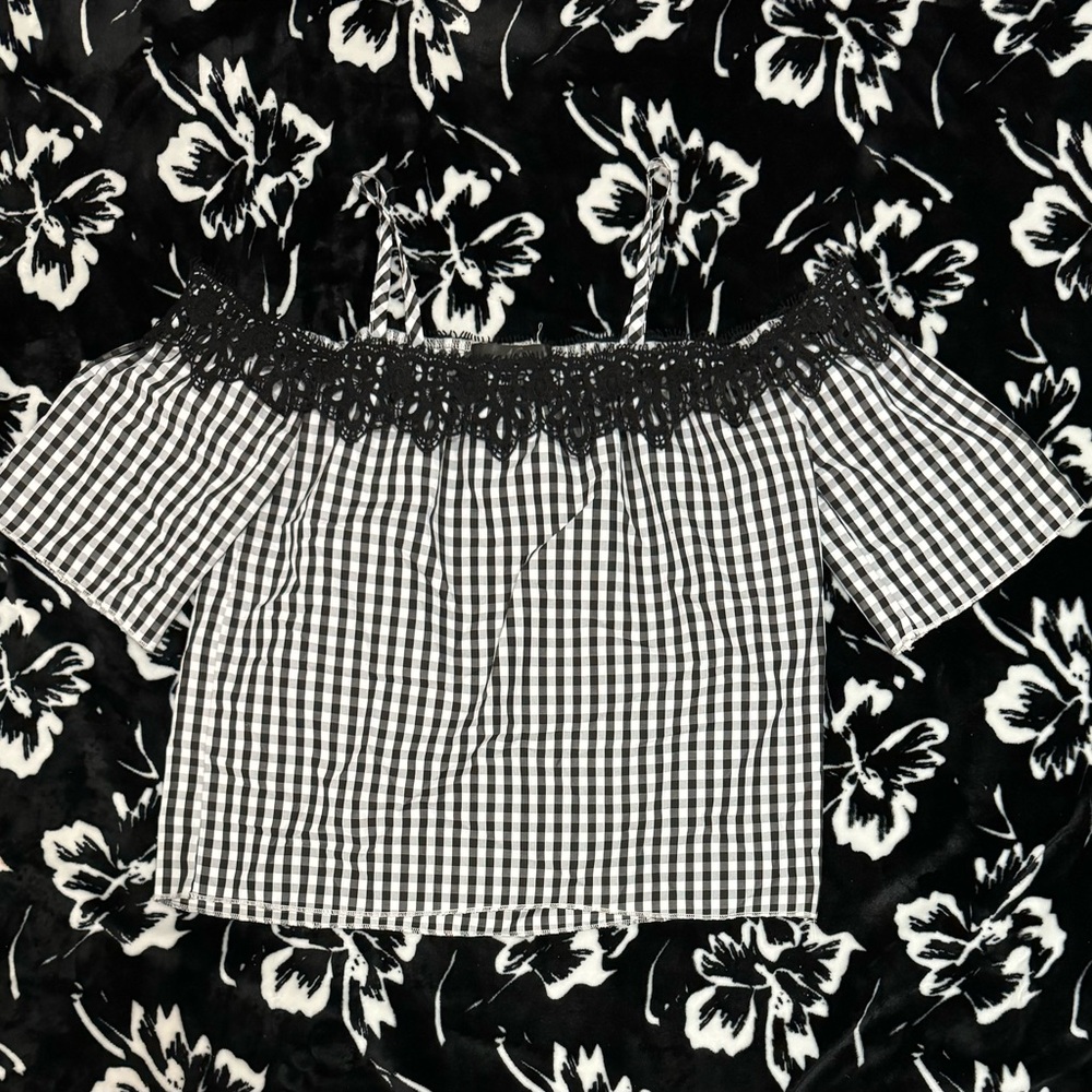 Black and White Gingham Off-Shoulder Top